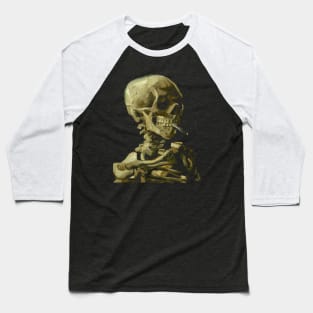 Skull of a Skeleton with Burning Cigarette Baseball T-Shirt